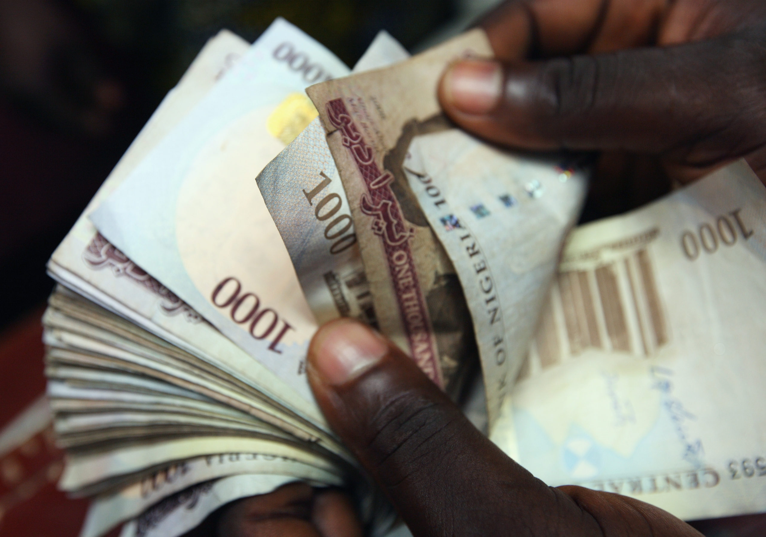 LAGOS, NIGERIA - JULY 15:  A detail of some Nigerian Naira,(NGN) being counted  in an exchange office on July 15, 2008 in Lagos, Nigeria.  (Photo by Dan Kitwood/Getty Images)